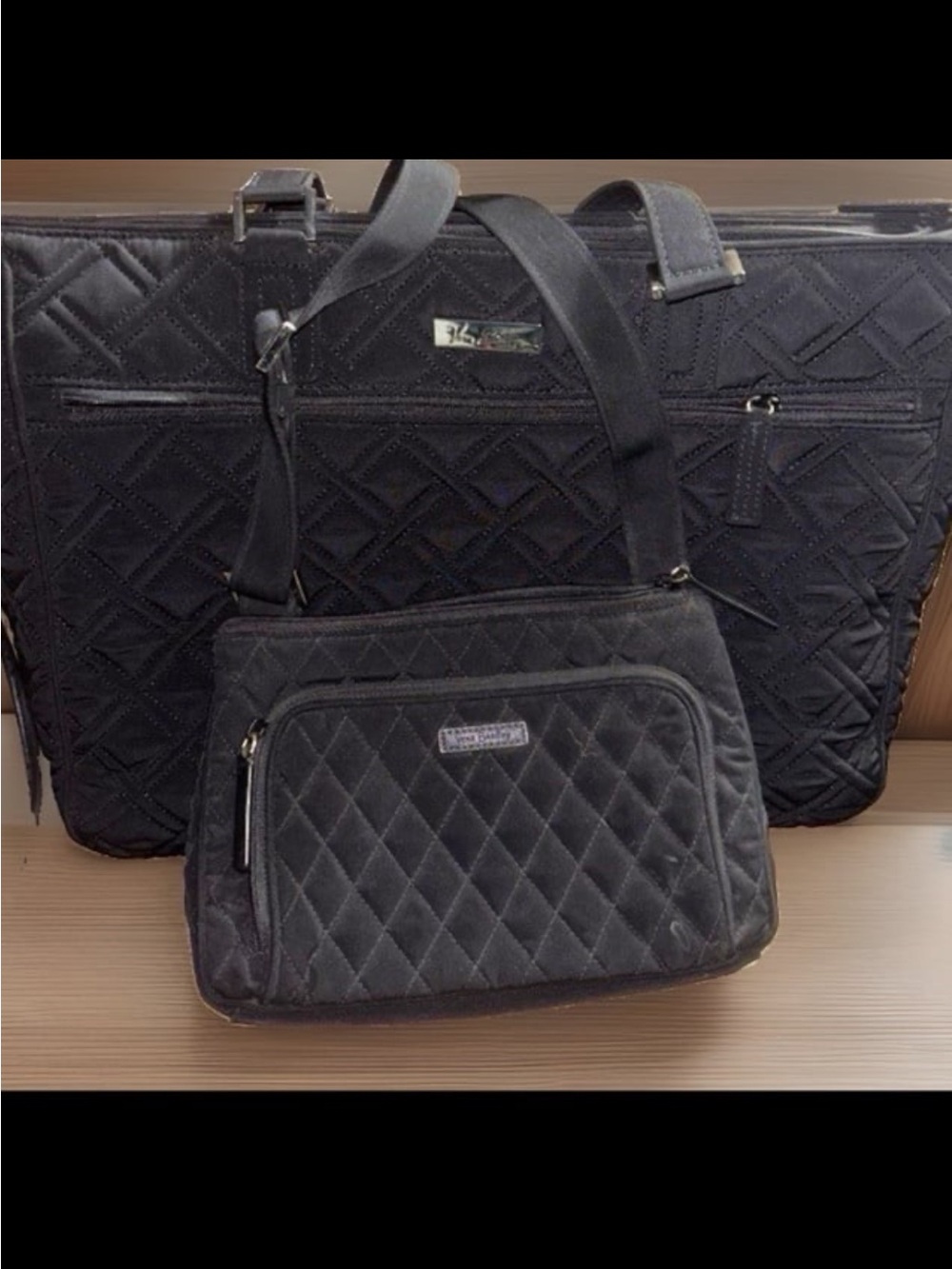Vera Bradley Women’s Black Quilted Zip Tote w/ Detachable Strap & Pouch